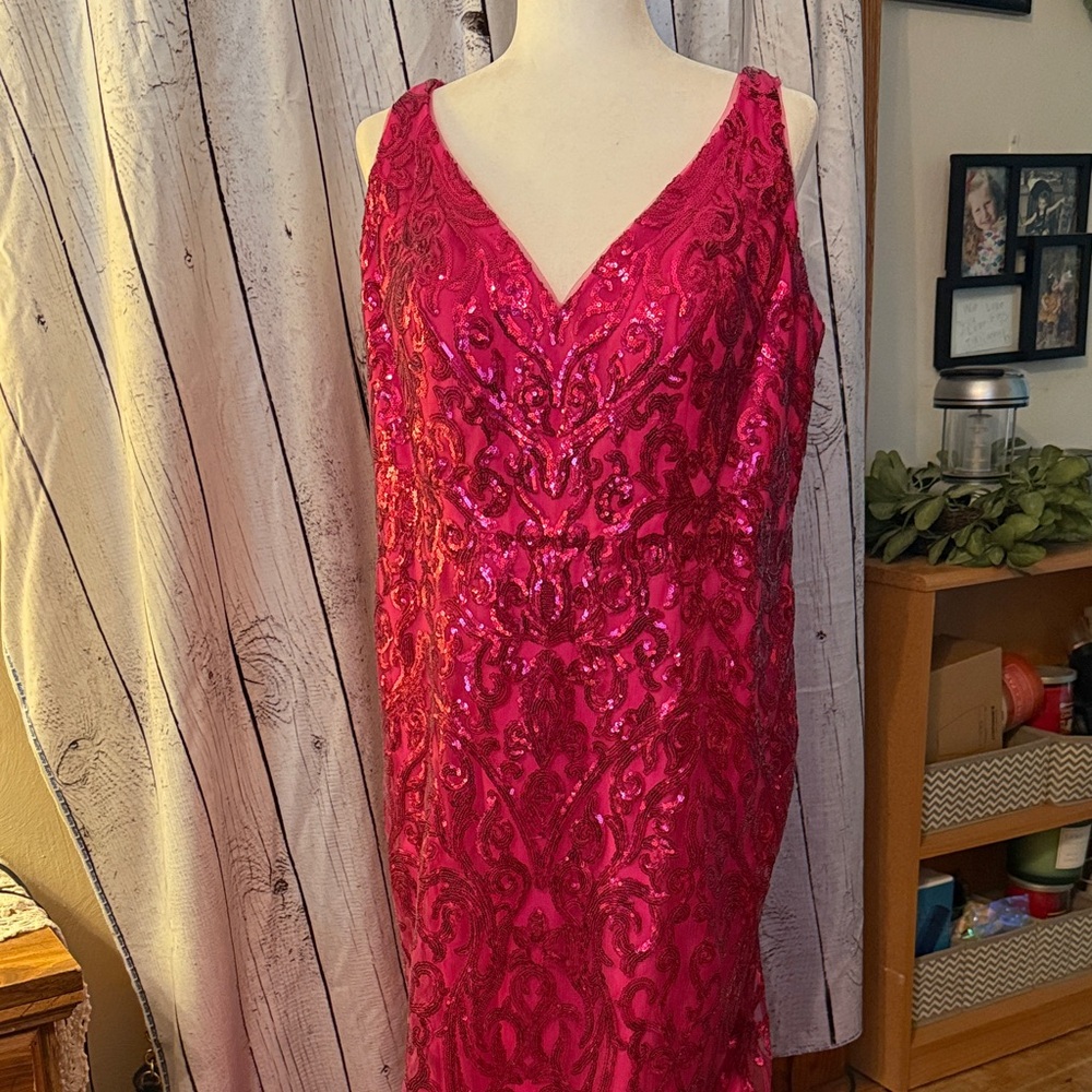 Elegant Pink Sequin Dress from tease prom. Size 18. Worn once to award dinner.